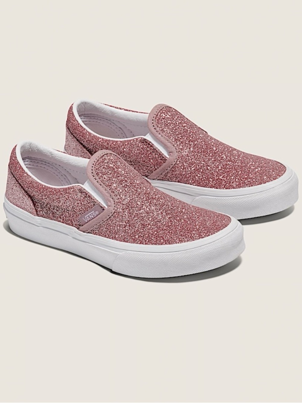 Vans Kids Classic Slip-On Sneakers in Glitter Rose Gold (Pink)